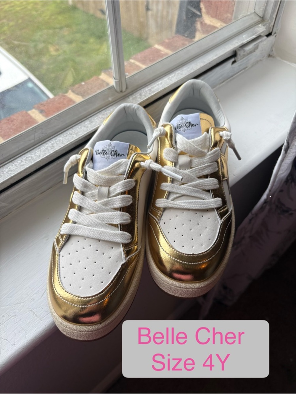 Kids' Metallic Gold and White Sneakers - Size 4Y